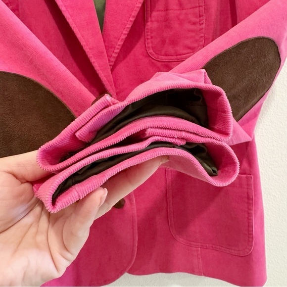 Lilly Pulitzer Pink Fuchsia Corduroy Blazer Elbow Patch Jacket Size M - Picture 10 of 13